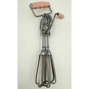 Maynard Vintage Egg Beater With Pink Handle & Stainless Steel Blades Retro
